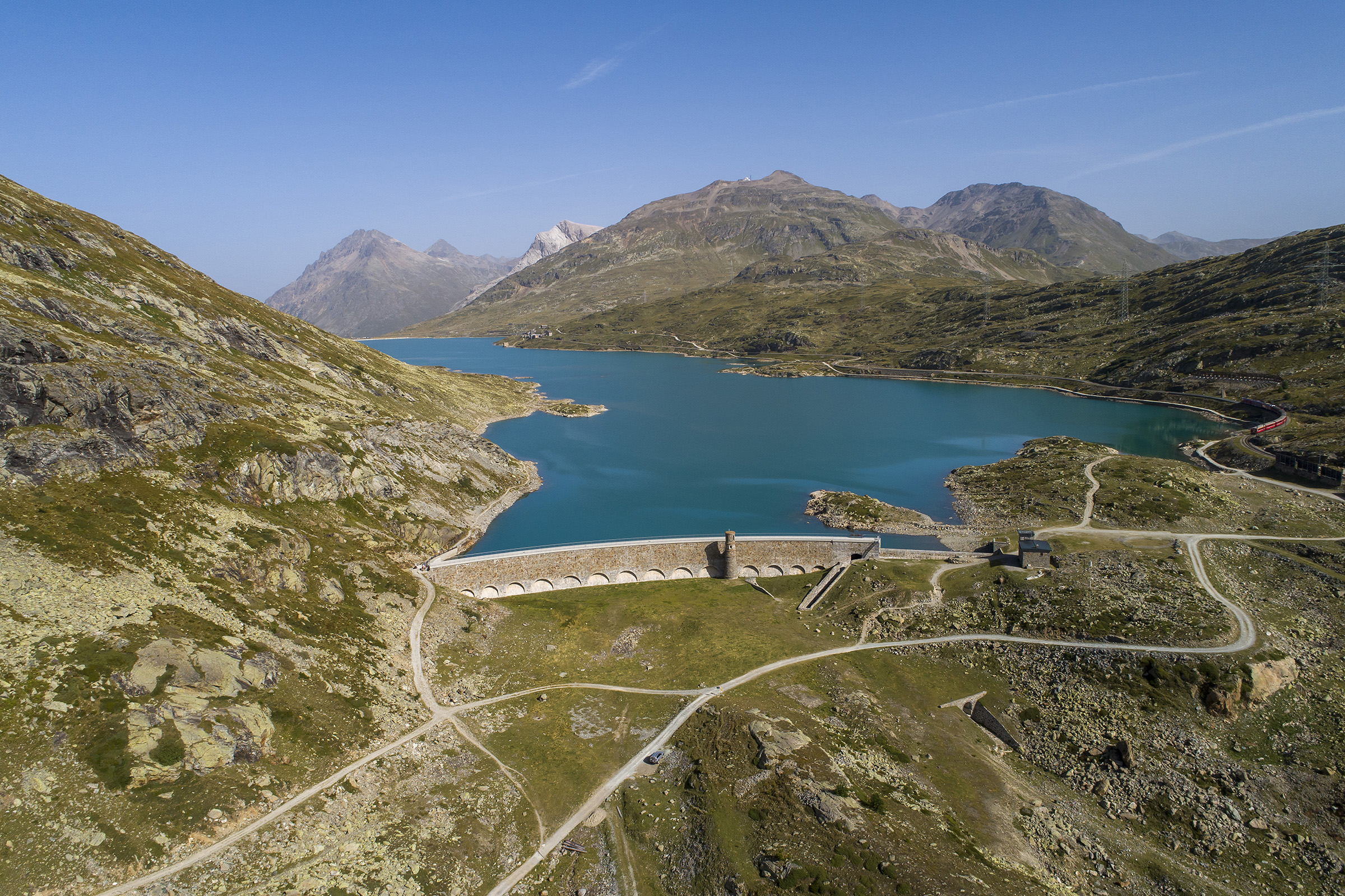 The Lago Bianco dam on the Bernina Pass.