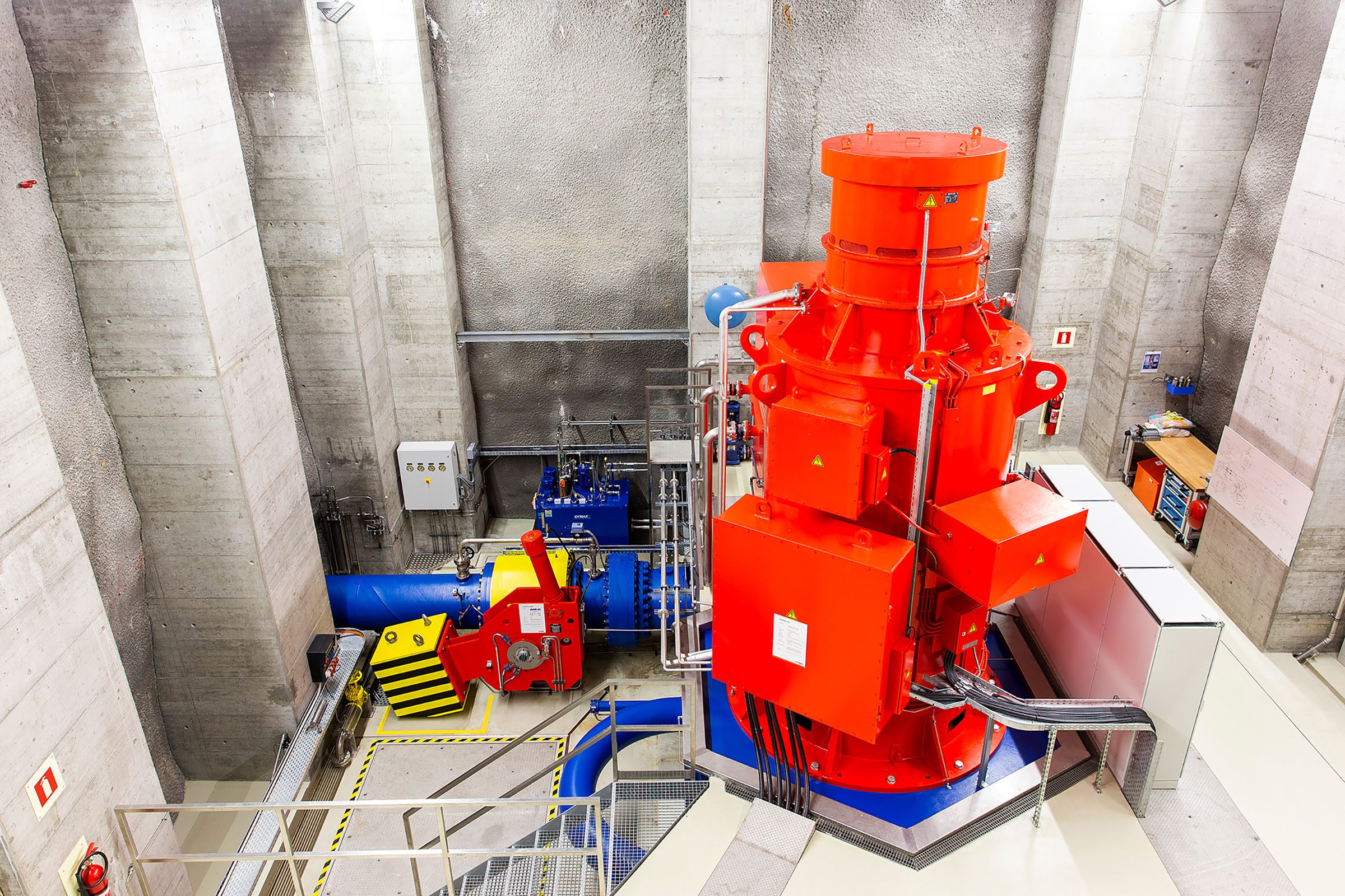 Interior view of the Taschinas hydropower plant.